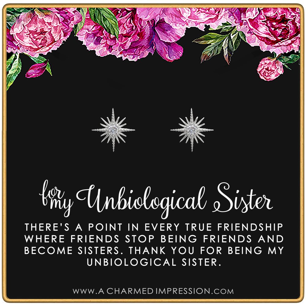 Best Friend Gifts for Women  Unbiological Sister  Christmas Gifts for Women  Stepsister Gifts  Love Friendship  Bonus Sister Earrings for 2 3  Crystal Starburst Earrings Silver