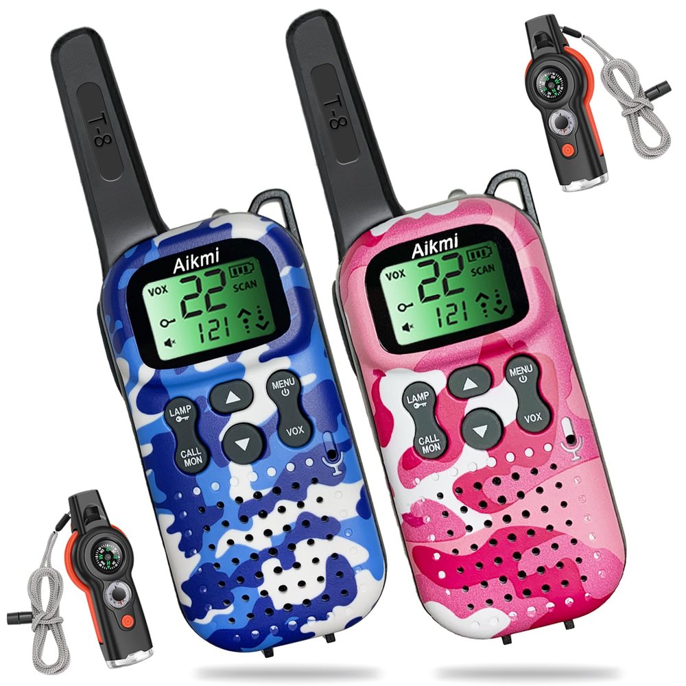 Kids Walkie Talkies Toys Boys Gifts 5 6 7 8 9 Year Old Outdoor Toys for Kids 2 Way Radio with Camping Gear Army Soldier Pretend Play Birthday Present Boy (Blue Pink)