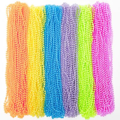 EOBOH 100PCS Mardi Gras Beads, 6 Kinds Colorful Bead Necklaces Bulk, 33" Metallic Round Beads Accessories, Bead Necklace Mardi Gras Holiday Events Parade Throws Party Decor Supplies Favors