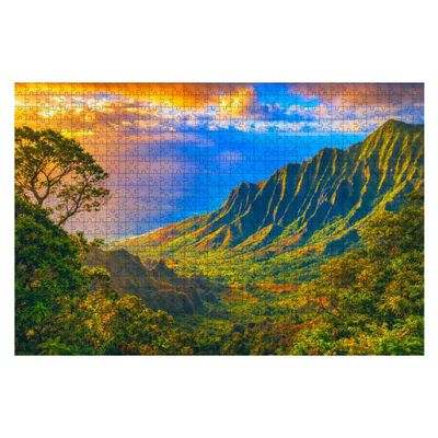 Jigsaw Puzzles 1000 Pieces for Adult Island Kauai Hawaii Islands Kauai N Pali Coast State Park Waterfall Puzzle Game for Family Wooden Puzzle Toy Educational Games Puzzles for Home Decor