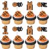 24 Pack Basketball Cupcake Toppers & Picks - Glitter Basketball Player & Slam Dunk Designs - Kids First Birthday, Sports Theme Party & Baby Shower Cake Decorations view 1