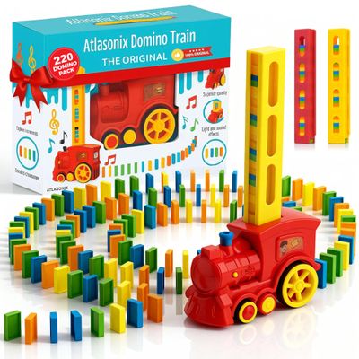 Atlasonix Domino Train | Domino Train for Kids | Dominos for Kids - Automatic Domino Laying Toy Set (300, 220,160 Blocks) with Colorful Dominos - Montessori STEM Toy
