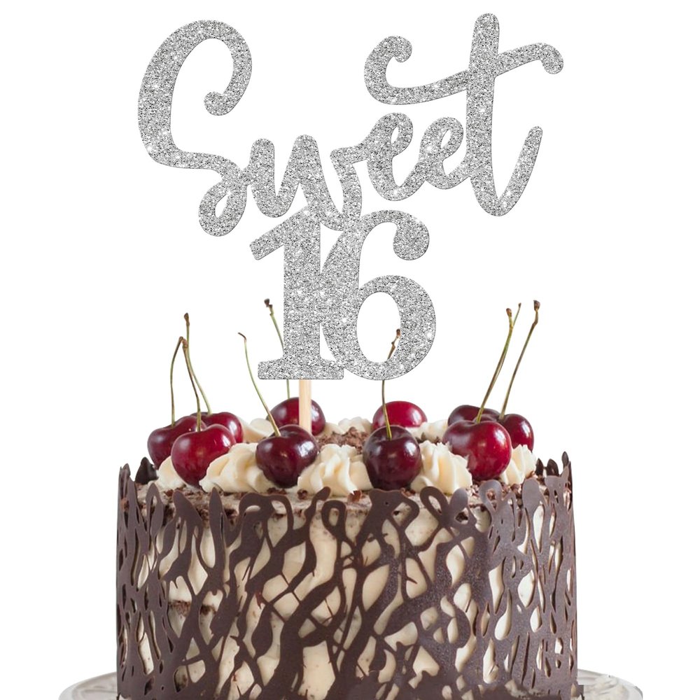 1 Pack Sweet 16 Cake Topper Glitter Teenager 16th Birthday Cake Pick for Cheers to 16 Years Old Sweet 16 Happy 16th Birthday Party Cake Decorations Supplies Silver