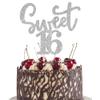 1 Pack Sweet 16 Cake Topper Glitter Teenager 16th Birthday Cake Pick for Cheers to 16 Years Old Sweet 16 Happy 16th Birthday Party Cake Decorations Supplies Silver view 1