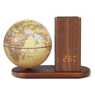 Globo Terrqueo 13cm/5'' Mini World Globe W/Electronic Clock & Pen Holder Illuminated Globe Night Light Rechargeable Light Up Globe, Touch Switch Teaching Easy-Read