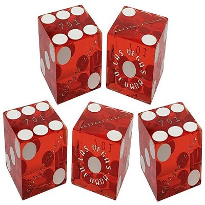 Lot of 5 Genuine Las Vegas Casino Table-Played Craps Dice Mixed Serial Numbers ... with Storage Pouch (Caesar's Palace (Red Polished))