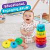 BYFWH Spinning Stacking Toys for Babies 12+ Month Rainbow Ring Flowers Animals Fruits Theme Stacker ABS Toys for Toddlers 1-3 Montessori Educational Learning Sensory Toy,Stacking Toy for Kids view 2