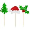 24Pcs Christmas Santa Hat Cupcake Toppers Glitter Holly Leaves Berries Christmas Tree Cupcake Picks Winter Merry Xmas Theme Birthday Party Cake Decorations Supplies view 3