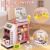 Jovow 48-Piece Pretend Play Cash Register Toy Set for Kids with Water Outlet Function - Calculator, Shopping Bag, Scanners, Coffee Machine, Play Food - Gift for Boys and Girls Ages 3+Pink view 3