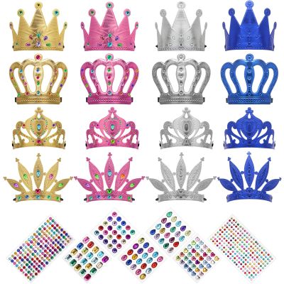 AHIER 23 Pieces Foam Crowns Set, DIY Party Princess Tiaras Crowns Make Your Crowns With Diamond Sticker (Style 3)