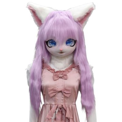 Rolamumu Fursuit kig Animal mask, Anime Style Animal Hood, Lolita Halloween Costume Headgear, Wearable Hood Party Disguise (Color : I)