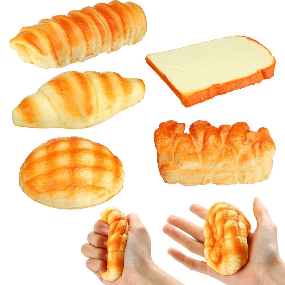 Foilswirl 5 Pcs Bread Stress Toy Soft Toast Bread Shape Toy Slow Rising Toy Anxiety Relief Food Toy for Kids Adult Tricky Funny Birthday Gifts Simulation Fake Food Stress Toy Balls(Style 1)