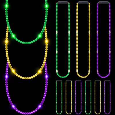 Ecation 12 Pcs LED Mardi Gras Beads Necklace Colorful Light up Bead Mardi Gras Glow Necklace Costumes Accessories for Carnival Birthdays Party Favors Supplies
