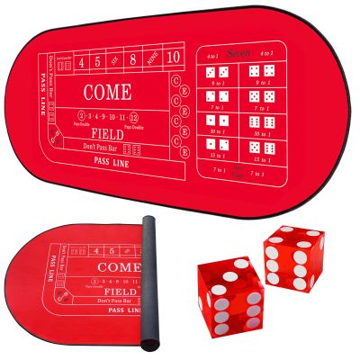 TMKEFFC 33" x 17" Mini Craps Table Mat With Two Dice - Portable Casino Non-Slip Rubber Tabletop Cover for Game Night, Home Entertainment, Party