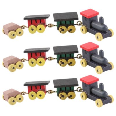 Alasum Mini Train Decor 3.81X0.70X0.43In Wooden Dollhouse Ornament Vintage Model Train Set for Kids Christmas Decoration and Home Display