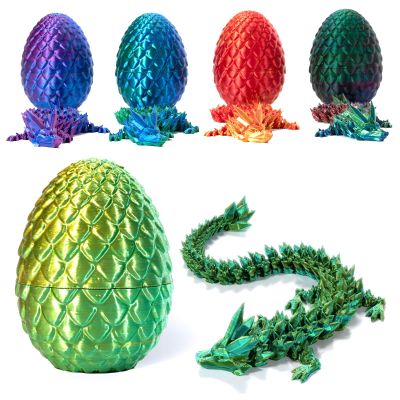 Addcean 3D Printed Dragon in Egg, Full Articulated Crystal Dragon With Egg, Home Office Decor Executive Desk Toys, Adults Fidget Toys for Autism/ADHD (Laser Yellow&Green, 12")