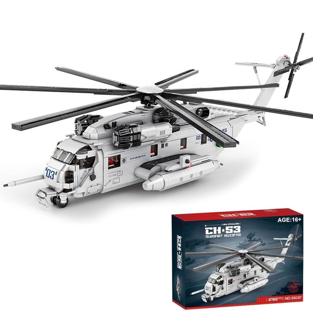 FULHOLPE CH-53 Sea Stallion Transport Helicopter Building Blocks Set, MOC Military Aircraft Model Bricks Construction Toy Compatible with Major Brands - 2192 Pieces