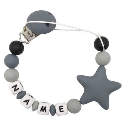 Personalized Pacifier Clip with Name (Grey)