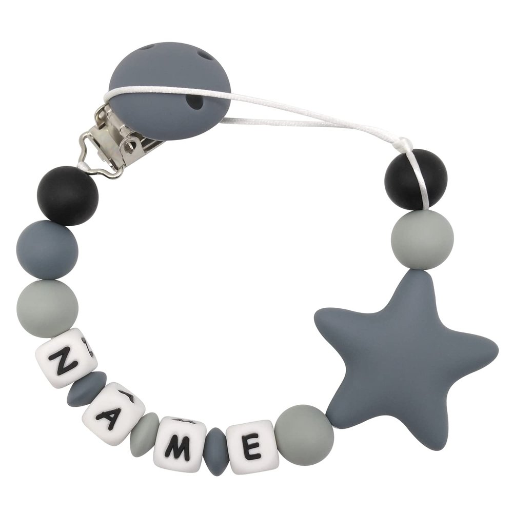 Personalized Pacifier Clip with Name (Grey)
