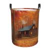 Autumn woods cabin print Circular Hamper Waterproof Storage Bin Organizer Basket Laundry Hamper With Handles For Clothes Toys Medium view 1