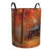 Autumn woods cabin print Circular Hamper Waterproof Storage Bin Organizer Basket Laundry Hamper With Handles For Clothes Toys Medium view 2