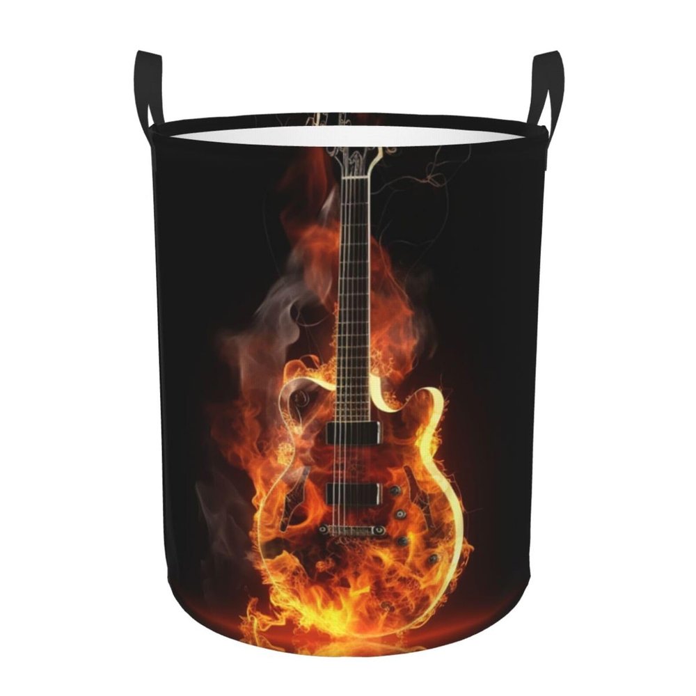 Fire Guitar print Circular Hamper Waterproof Storage Bin Organizer Basket Laundry Hamper With Handles For Clothes Toys Medium