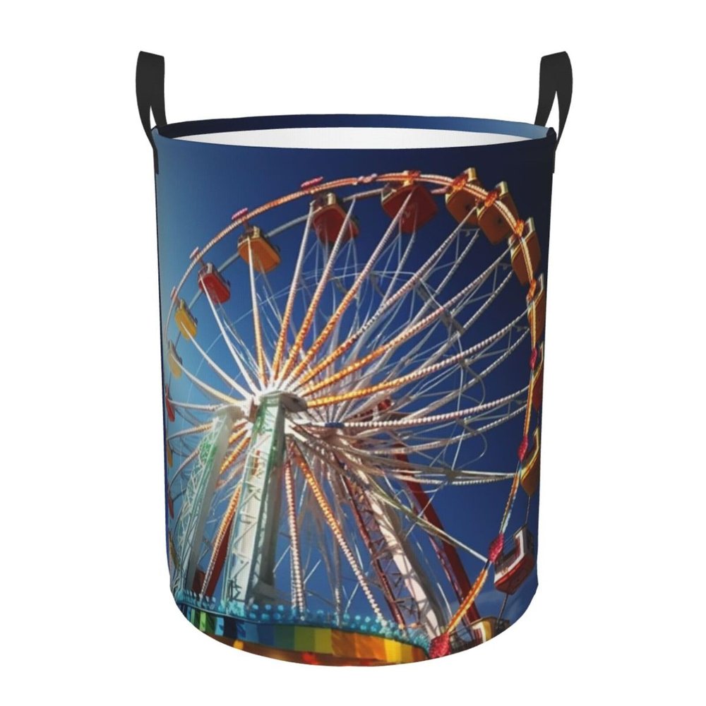 amusement ride print Circular Hamper Waterproof Storage Bin Organizer Basket Laundry Hamper With Handles For Clothes Toys Small