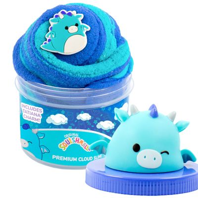 Original Squishmallows Tatiana The Dragon Premium Cloud Slime, Blue Raspberry-Scented, 8 oz. Storage Container with Figurine Topper, Rubber Charm, Goodie Bags, Kids Party Favors, Sensory Toys