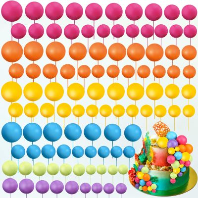 108 Pcs Balls Cake Topper DIY Cupcake Insert Foam Balloons for Cake Baking Wedding Anniversary Birthday Decoration(Sweet Colors,Multi Sizes)