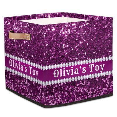 RIRIX Personalized Storage Bins Custom Storage Baskets Basket Boxes with PU Leather Handles for Clothes Bedroom Closet Organizing Toys Books Shelves Storage Boxes-Purple Glitter