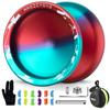 MAGICYOYO V10 Professional Finger Spin Yoyo, Dual Purpose Responsive & Unresponsive Metal Yo Yo for Tricks, Long Spin, Durable Aluminum Alloy Yo-yo with Case, Glove & 12 Yoyo Strings (Blue Red) view 1