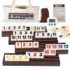 2-4 Player Rummy Cube Game Set, with 4 Wooden Racks/Trays, 106 Large Tiles Rummy Cube Game Set with Canvas Bag, Rummy Tiles Travel Set with 4 Tiles Holders for Classic and Funny Party Games,for Adults view 1