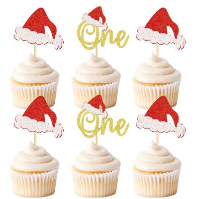 24Pcs Christmas One Cupcake Toppers Christmas Hat Cupcake Picks