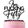 Black Glitter I'm Fucking Fifty Cake Topper, Cheers to 50 Years/Happy 50th Birthday/50 & Fabulous, Funny 50th Birthday Party Decorations For Women Men view 1