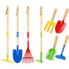 Motionchic 16 Pcs Kids Gardening Tools, Long Shovel, Rake for Leaves, Spade, Hoe, Steel Heads and Real Wood Handle, Yard Tools for Children Toddlers Gifts view 1