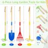 Motionchic 16 Pcs Kids Gardening Tools, Long Shovel, Rake for Leaves, Spade, Hoe, Steel Heads and Real Wood Handle, Yard Tools for Children Toddlers Gifts view 2