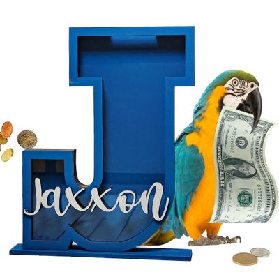 Personalized Piggy Bank for Kids Adults Custom Letter Name Initial Multicolor Coin Bank Wooden Money Cash Box for Family Room Decor (Letter-J, 9.84in)