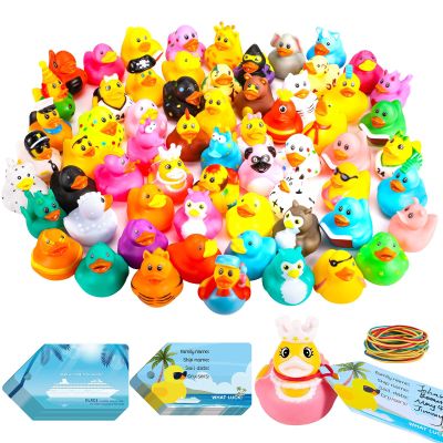 100Pcs Cruise Ducks Tags Kits Includes 30 Cruising Ducks with 30 Cruise Duck Tags & 40 Rubber Bands Assorted Random Rubber Ducks for Valentine's Day Exchange Gifts Cruise Ship Hiding Ducks