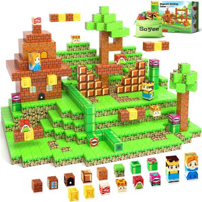 108PCS Magnetic Blocks Building Toys - 1'' Magnet Building Blocks Build Mine Magnet World Game Adventure Set Cubes Boys Girls Toys Ages 3-5 4-6 5-7 6-8 Kids Gifts for 3-12 Years Old School Supplies