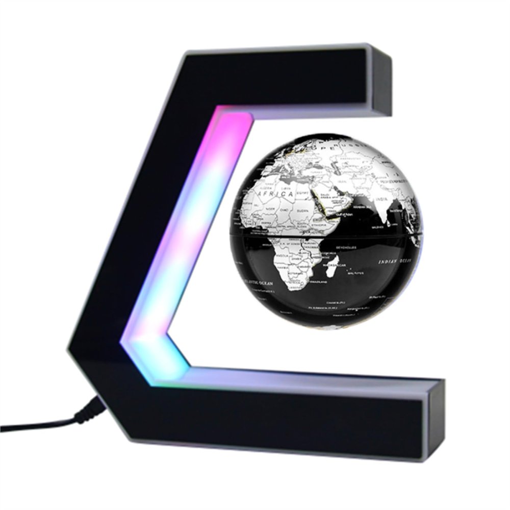 BEBEVOGUE Personalized Magnetic Levitating Globe with LED Light Anti Gravity Floating World Map Globe Cool Birthday Gift for Men Boys Boss Office Home Bedroom Desk Gadget Decor (Black)