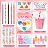 Valentines Day Gifts for Kids Classroom - Valentine Party Favor Exchange for School - 24 Pack Valentines Class Stationery Gift with Cards Pencils Erasers Rulers Sharpener Stickers Cups and Heart Clips view 2