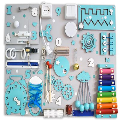Baby Big Busy Board Montessori Toy for Toddler 1 2 3 Year Old Girl Boy First Birthday Gift Personalized Sensory Activity Fidget Boards (With wall mountings (should be fixed on the wall))