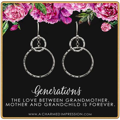 Three Generations Earrings  Best Grandma Gifts  Grandmother, Mother, Grandchild Gifts for Mothers Day Jewelry Birthday  Hammered Rings Earrings Silver