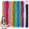 288PCS Mardi Gras Beads, 12 Colors Mardi Gras Beads Bulk, 33'' 7mm Mardi Gras Beads Necklaces, Metallic Beaded Necklaces for Party Costume Matching, Mardi Gras Parades Throw, Dress-up Events view 1