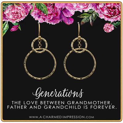 Three Generations Earrings  Best Grandma Gifts  Grandmother, Father, Grandchild Gifts for Mothers Day Jewelry Birthday  Hammered Rings Earrings 14k Gold