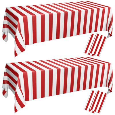 12 Pcs Carnival Tablecloths, Red and White Stripe Tablecloths, Red Plastic Table Cover, Circus Theme Party Decorations for Carnival, Movie Night, Kid's Birthday, Christmas (12, Red, 51'' x 86'')