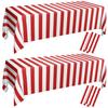 12 Pcs Carnival Tablecloths, Red and White Stripe Tablecloths, Red Plastic Table Cover, Circus Theme Party Decorations for Carnival, Movie Night, Kid's Birthday, Christmas (12, Red, 51'' x 86'') view 1