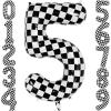 Checkered Number 5 Balloon 40 Inch, Large Foil Black and White Number Balloons, Big Mylar Number 5 Balloons for Two Fast Race Car 5 Year Old Birthday Party Decorations Supplies view 1