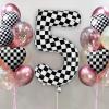 Checkered Number 5 Balloon 40 Inch, Large Foil Black and White Number Balloons, Big Mylar Number 5 Balloons for Two Fast Race Car 5 Year Old Birthday Party Decorations Supplies view 2