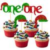 24Pcs Christmas Elf One Cupcake Toppers Glitter Elf Hat Baby Shower First Birthday Cupcake Picks for Christmas Elf Theme Baby Shower Kids 1st Birthday Party Cake Decorations Supplies view 1